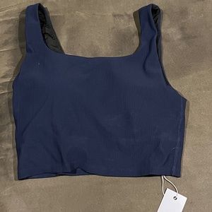 Fittin Navy Longline Square Neck Sports Bra with Built-In Padded Shelf, Size S